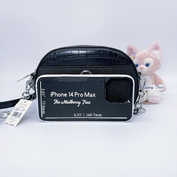 MICHAEL KORS JET SET GLAM Small Oval Crossbody Embossed Leather Black NWT $448 - Picture 6 of 7